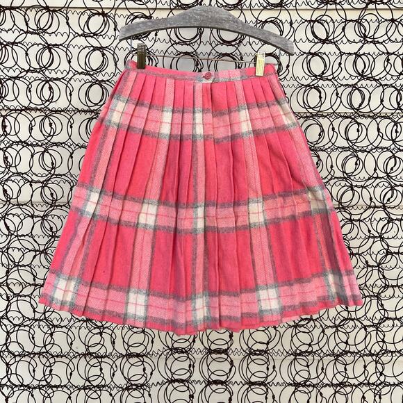 Vintage Dresses & Skirts - Vintage 60s pink plaid pleated wool skirt barbie schoolgirl